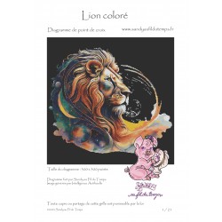 Lion coloré - Grille point...